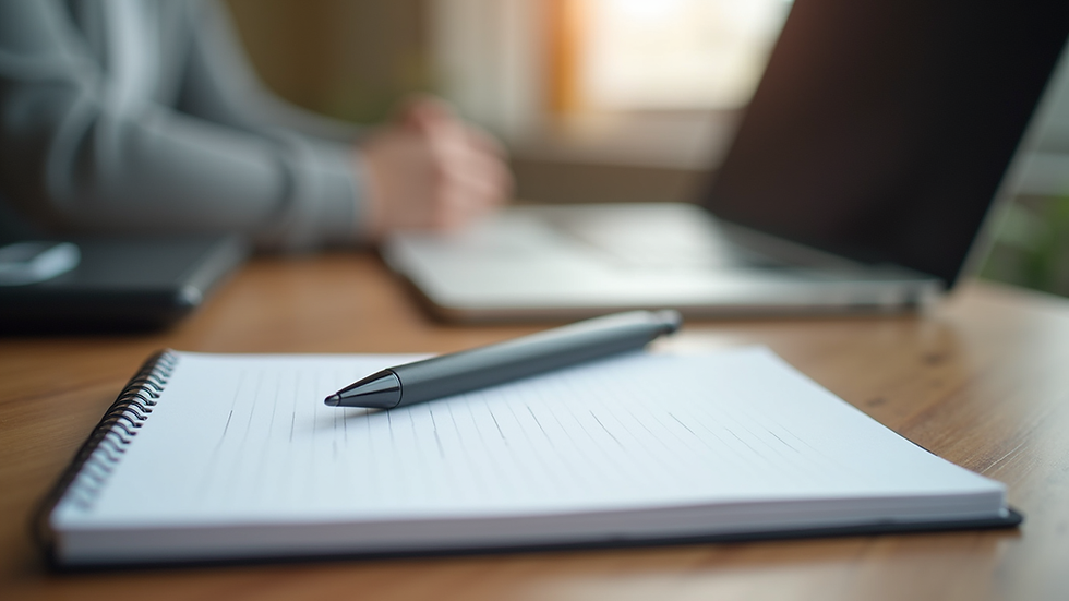 Close-up view of a notebook and pen on a table during a therapy session