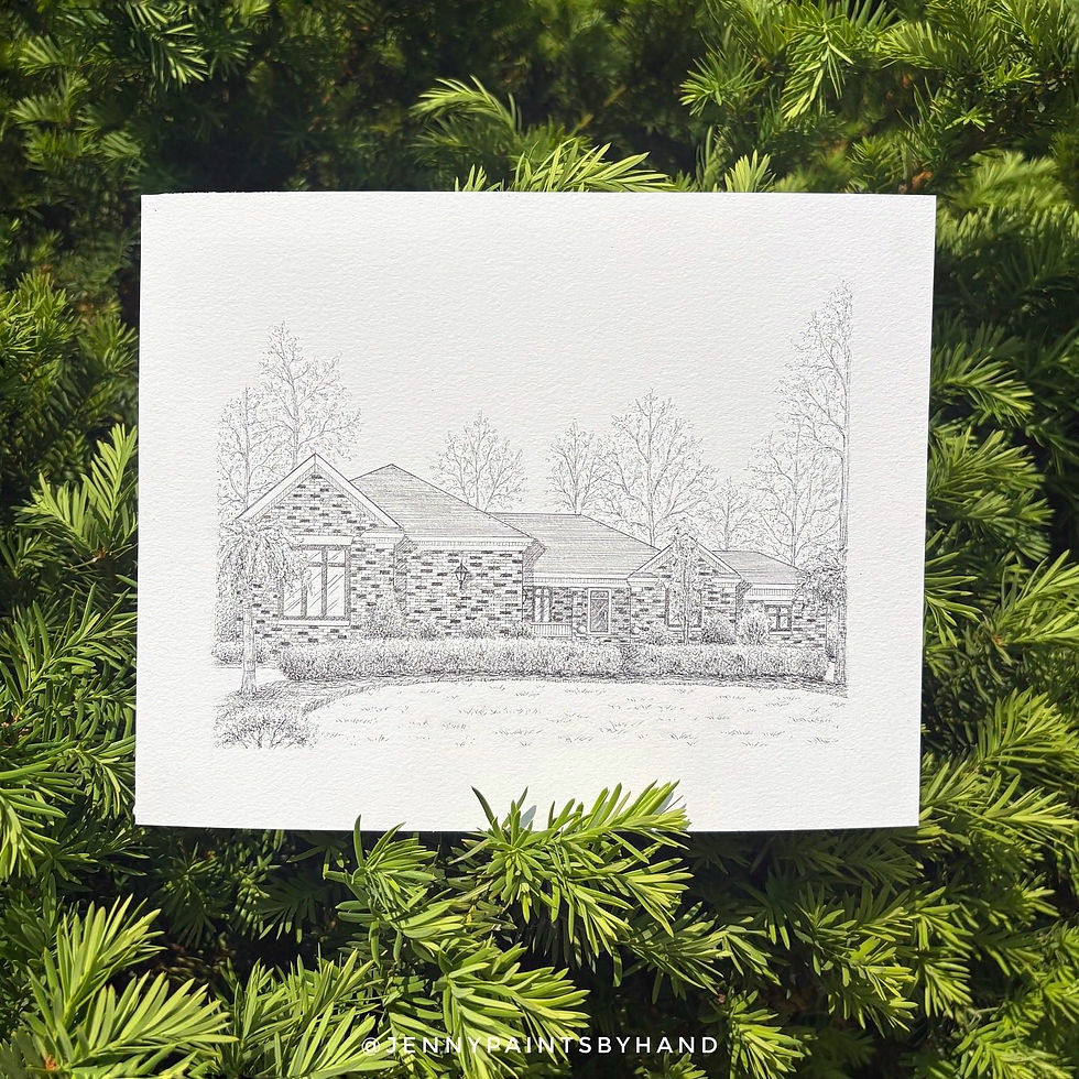 hand-drawn ink house portrait sketch