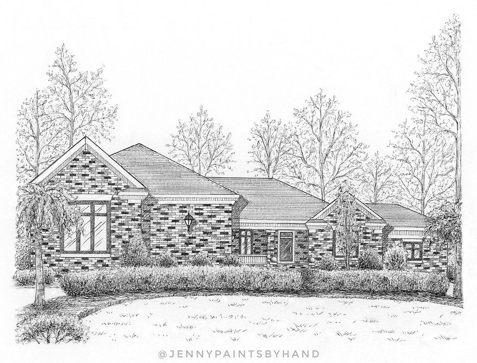 hand-drawn ink house portrait sketch