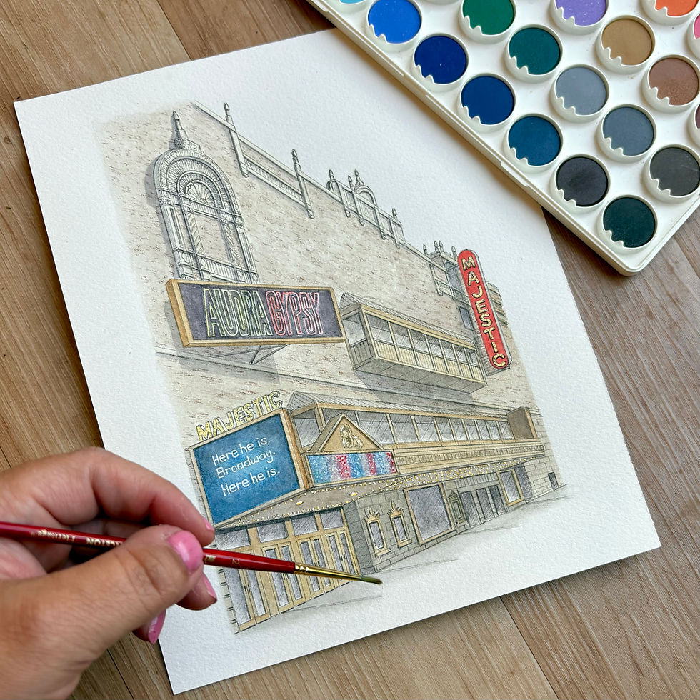 watercolor painting majestic theater broadway gypsy