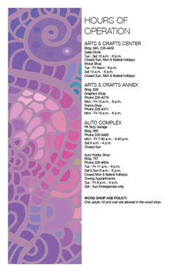 Arts & Crafts Center April-June 2015 Quarterly Class Schedule Half-Letter Booklet Back Cover