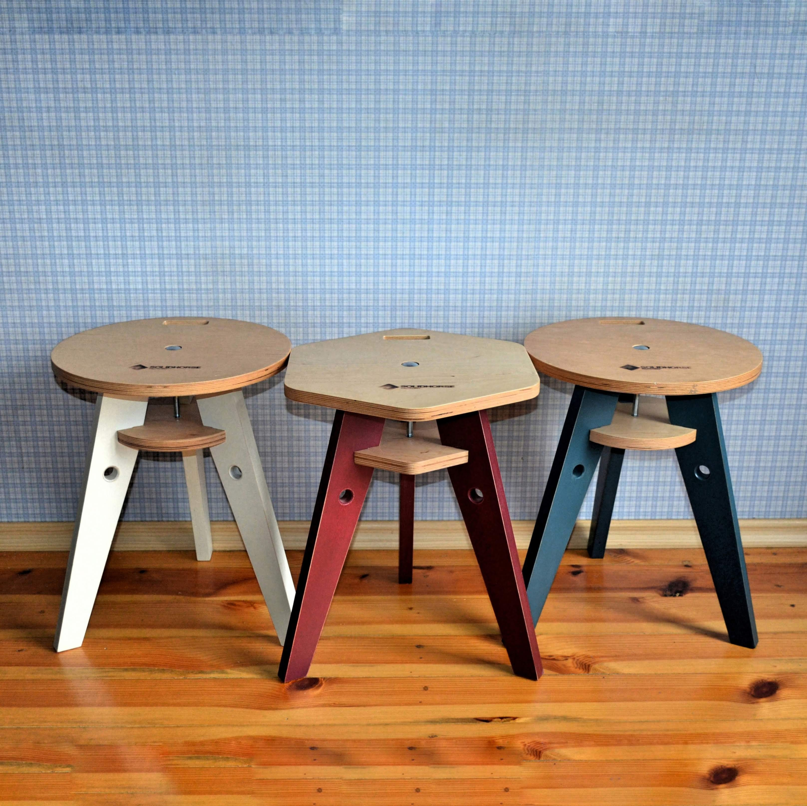 Folding stool, Scandinavian plywood stool, farmhouse stool.
