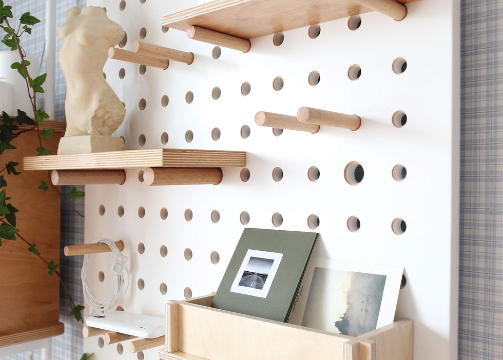 Thumbnail: Pegboard display, pegboard organizer, plywood peg board shelves