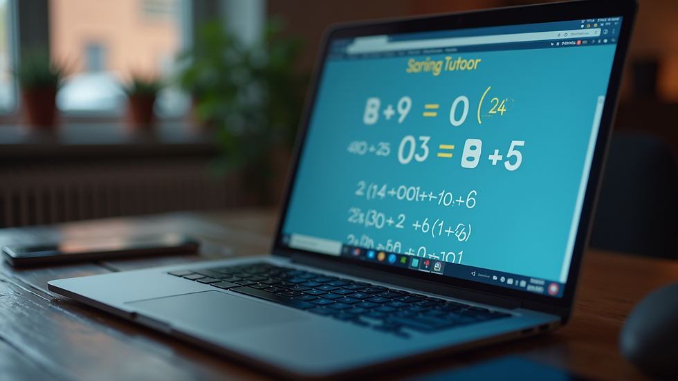 Close-up view of a laptop screen showing a virtual math tutoring session