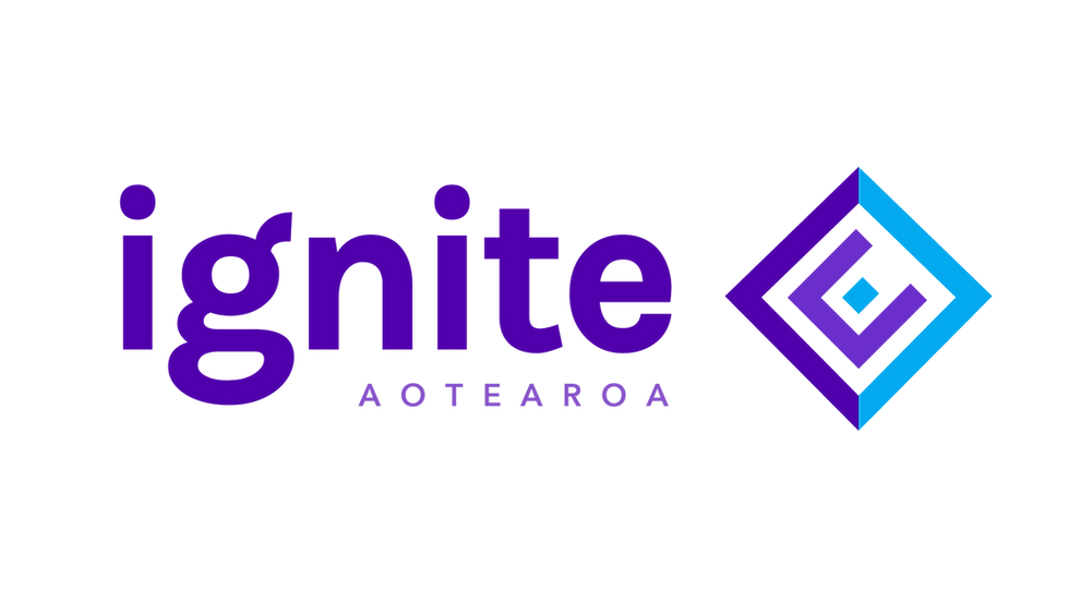 Ignite Aotearoa logo with geometric diamond icon