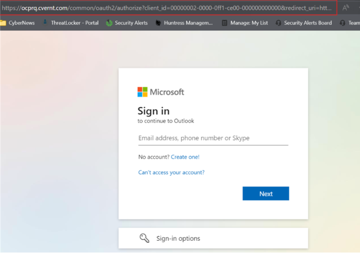 Microsoft Outlook sign-in page
