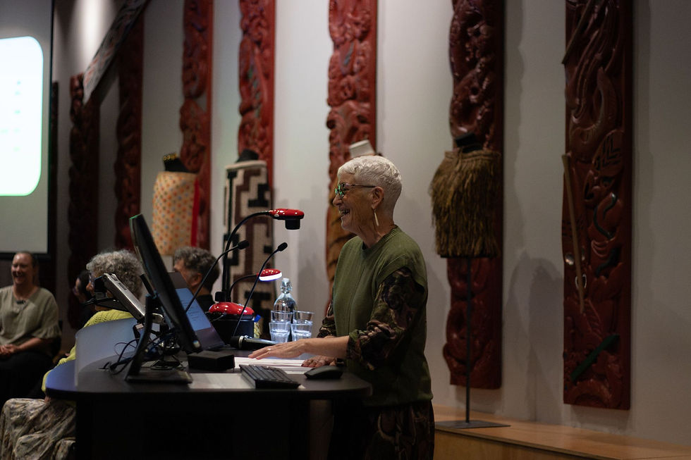 Merrin Taratoa reciting her poem at the launch
