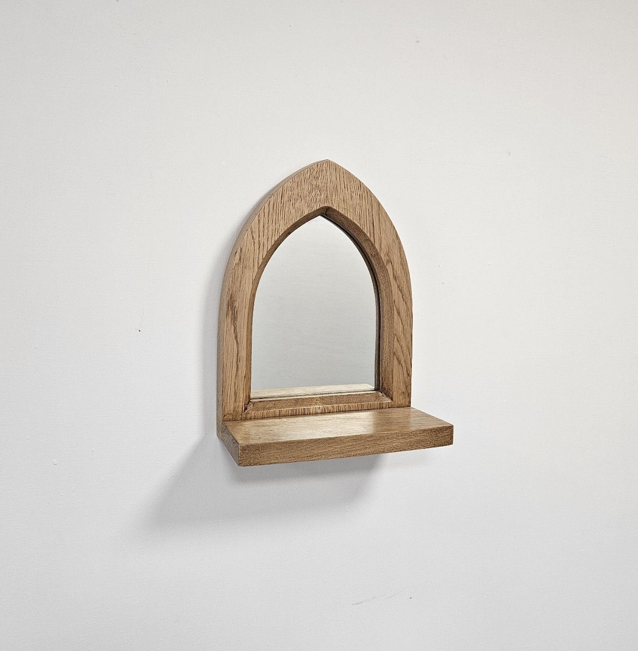 Small oak Gothic arch mirror