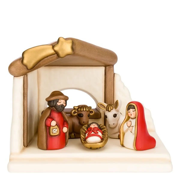 Set capanna, Sacra Famiglia, bue e asinello, rosso -T13310283A91