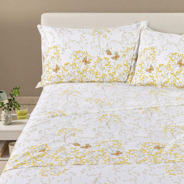 Completo Lenzuola In Cotone Myosotis Matrimoniale Miele Caleffi Primanatura