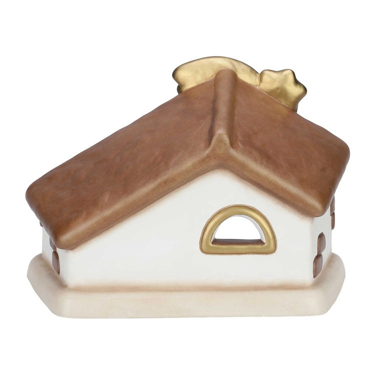 Set capanna con stella cometa e Sacra Famiglia con Gesù, Giuseppe e Maria rosso