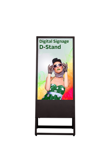 Eleganter Digital Signage Aufsteller von Greenbird – mobiler Werbeträger mit Full-HD-Display