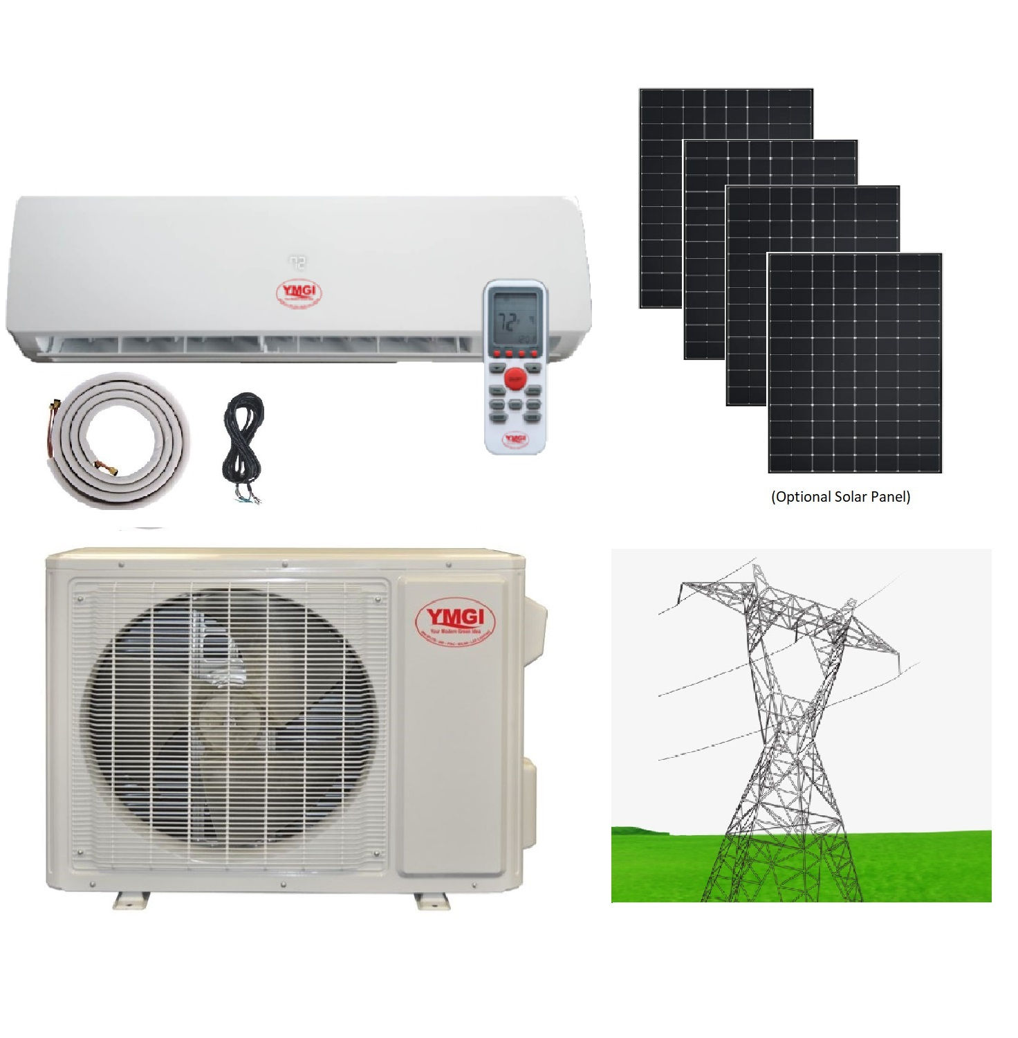 YMGI 24000 BTU Solar Assist Ductless Mini Split Air Conditioner Heat Pump