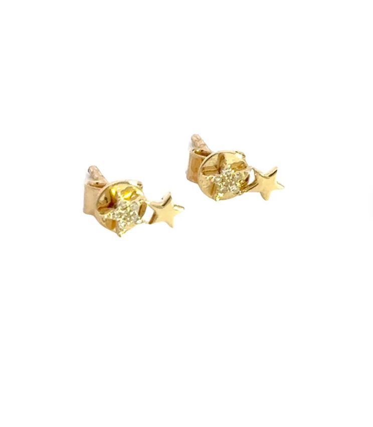 Thumbnail: 14k Solid Gold Diamond Stars Stud Earrings