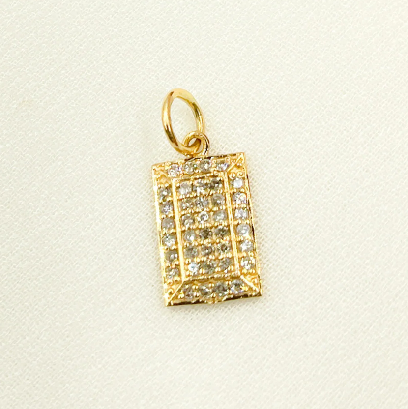 Thumbnail: 14K Solid Gold Diamond Rectangle Charm