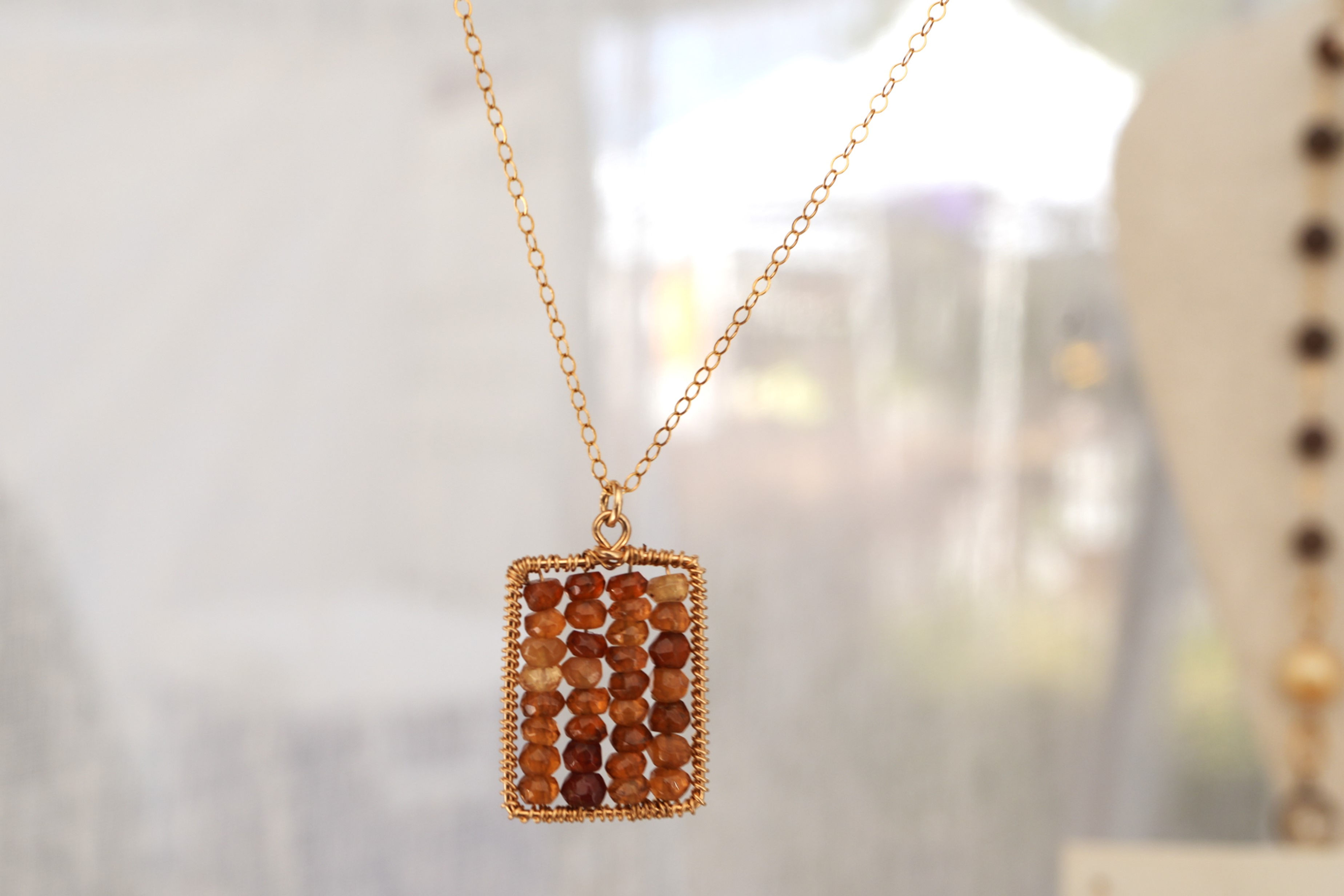 Cubed Brown Garnet Necklace