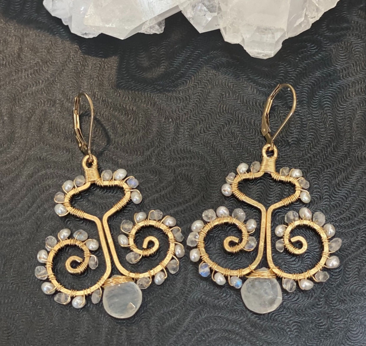 Moonstone and Pearl Dreamer Spiral Earrings