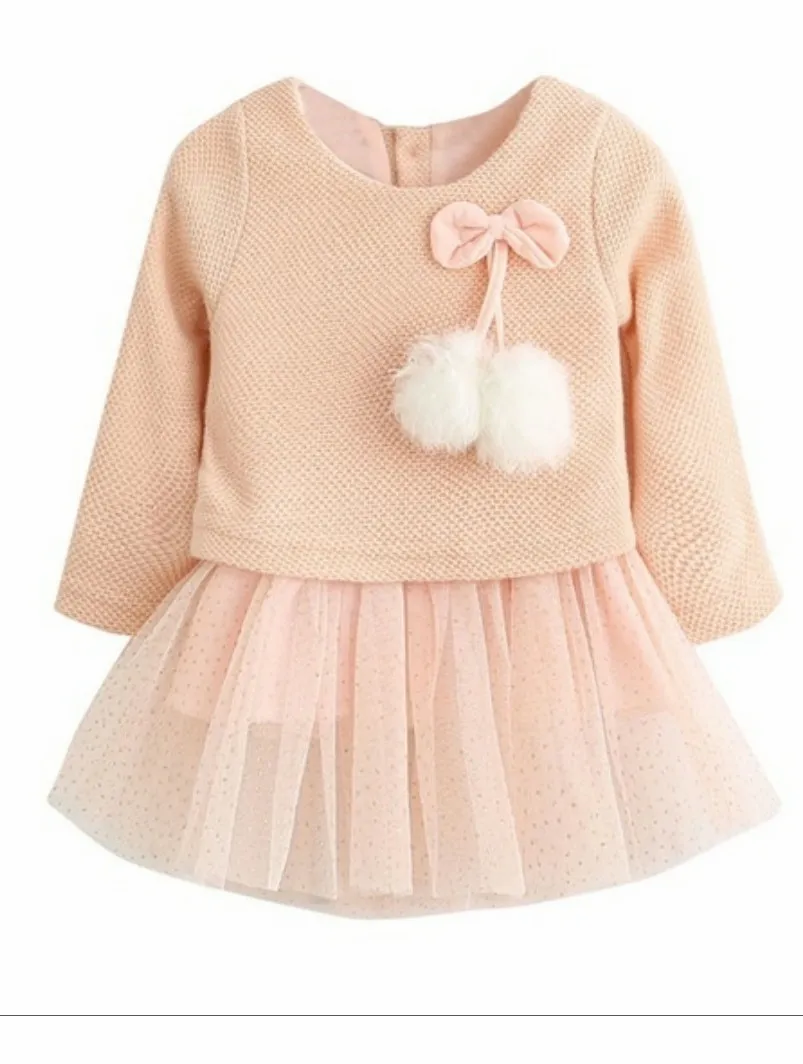 Vestido Inverno Rosa Pompom ( 12 A 18 Meses)