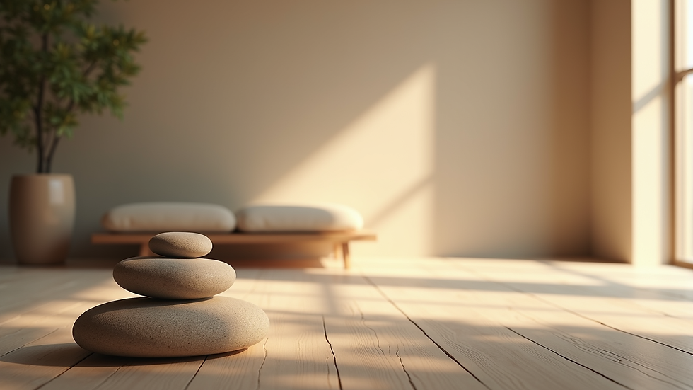 Close-up view of a serene meditation space with soft lighting