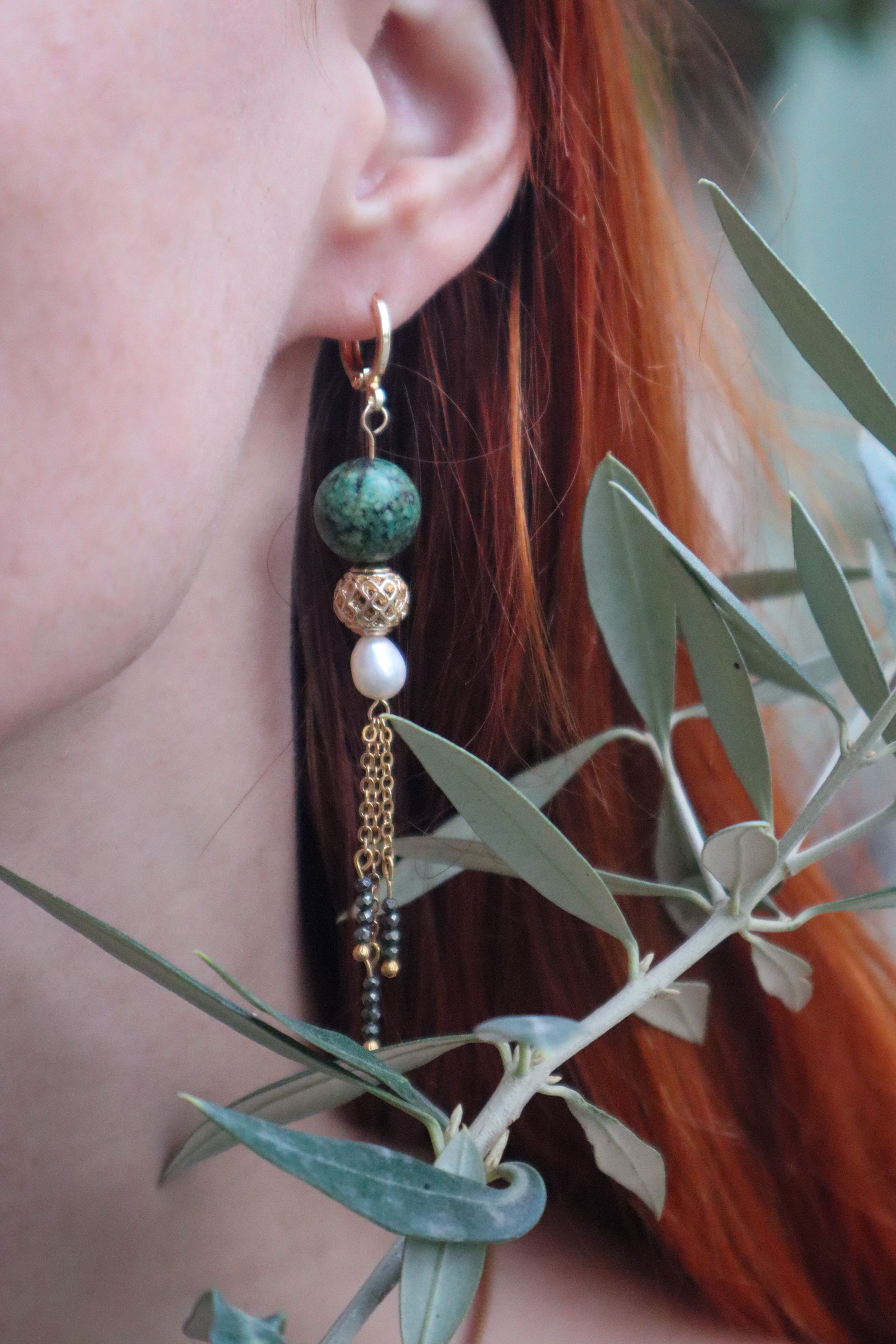 'Vasilisa' Earrings; Turquoise, Pearl & Pyrite ✧
