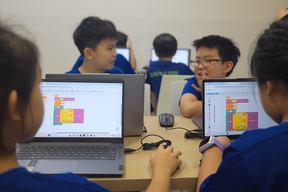 Snippet of our CodeLab class, where children learn the fundamentals of coding through block-based programming.