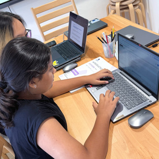 Our student learning Python, a text-based programming language.