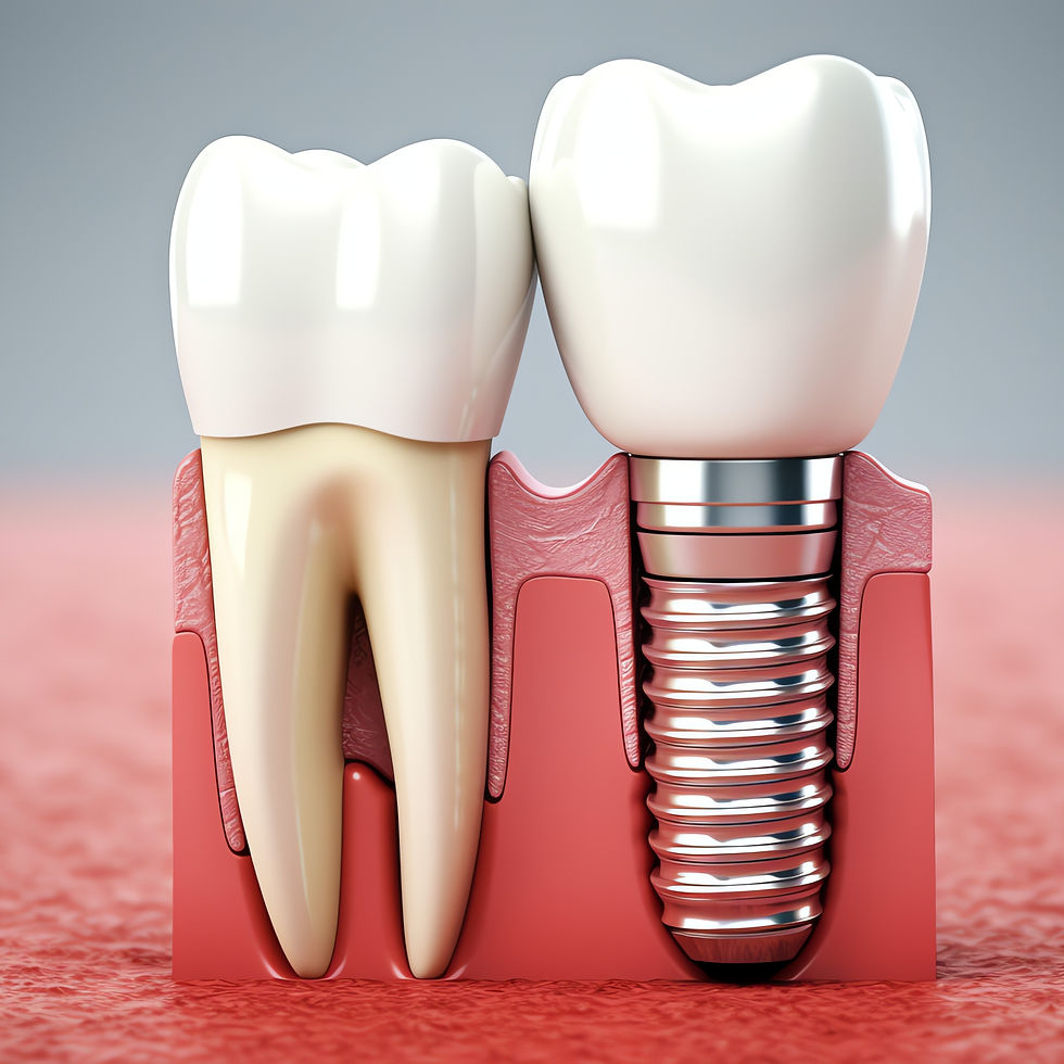 Comparison of natural tooth next to a dental implant