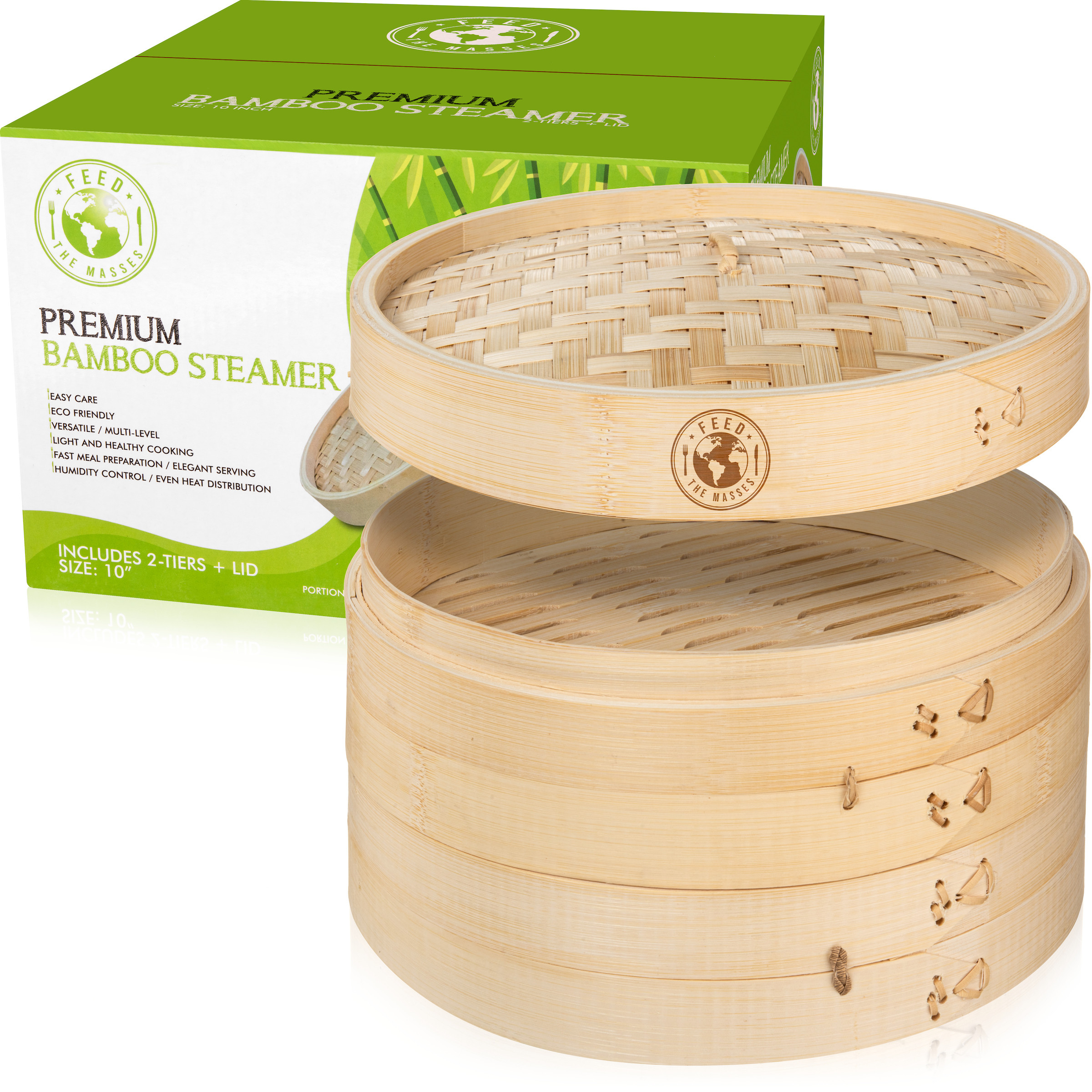 Handcrafted 10", 2-Tier Bamboo Steamer