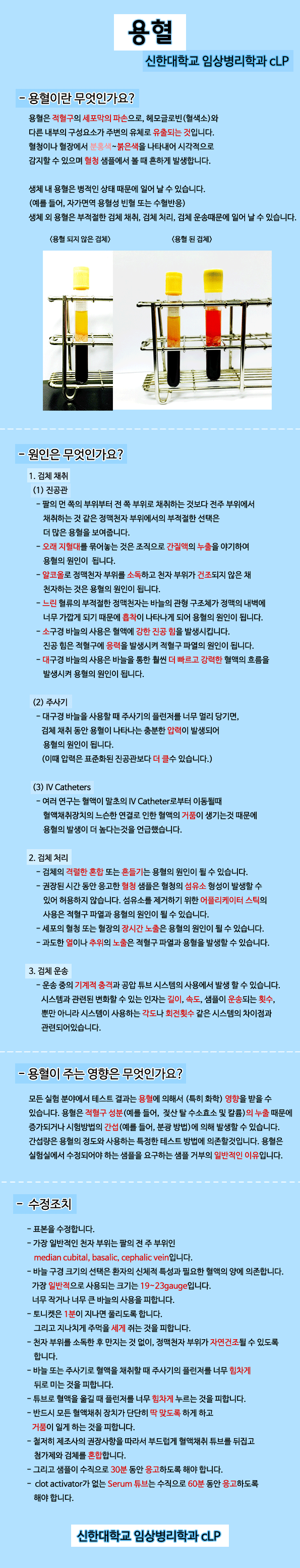 채혈,채혈 주의사항,용혈,용혈의원인,용혈수정조치,용혈의영향