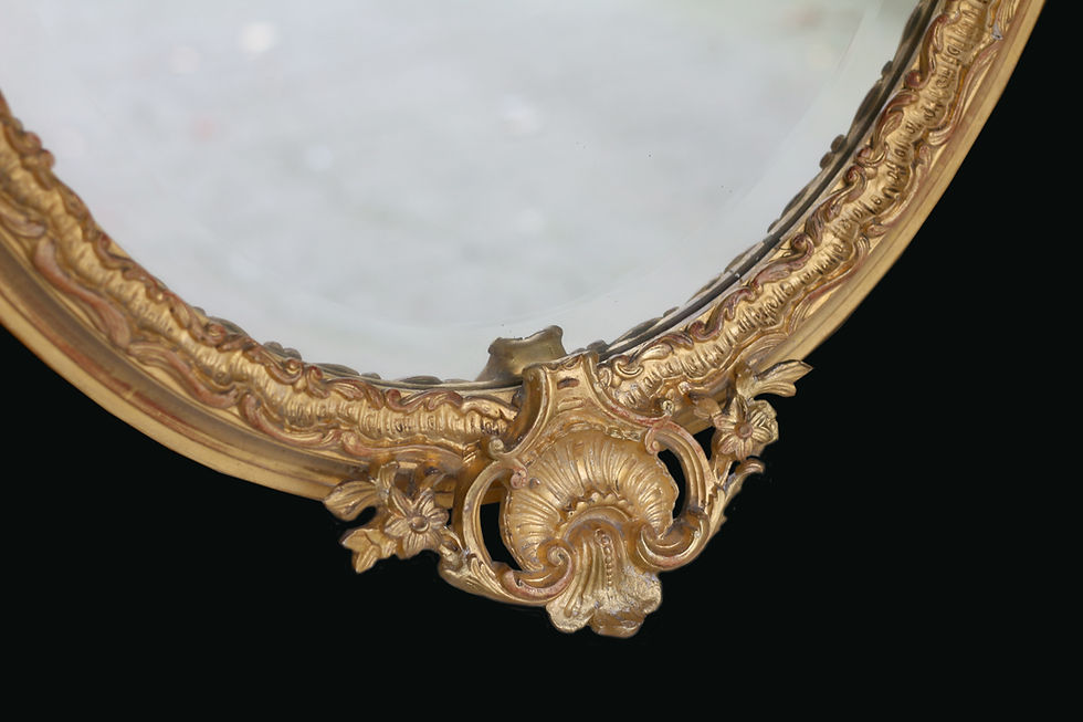 Miniature : Beau miroir médaillon de cheminée, Napoleon 3. Dorure à feuille d'or.