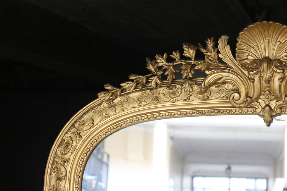 Miniature : Très grand miroir d'exception. Dorure feuille d'or, glace mercure