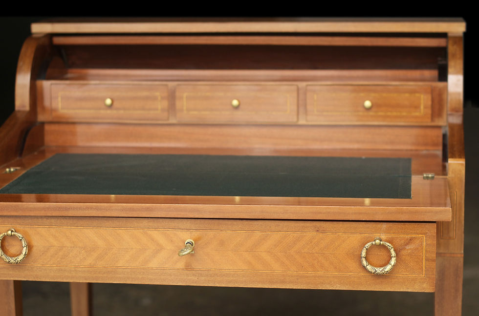 Miniature : Charmant bureau à système en bois de placage blond. Travail du Faubourg