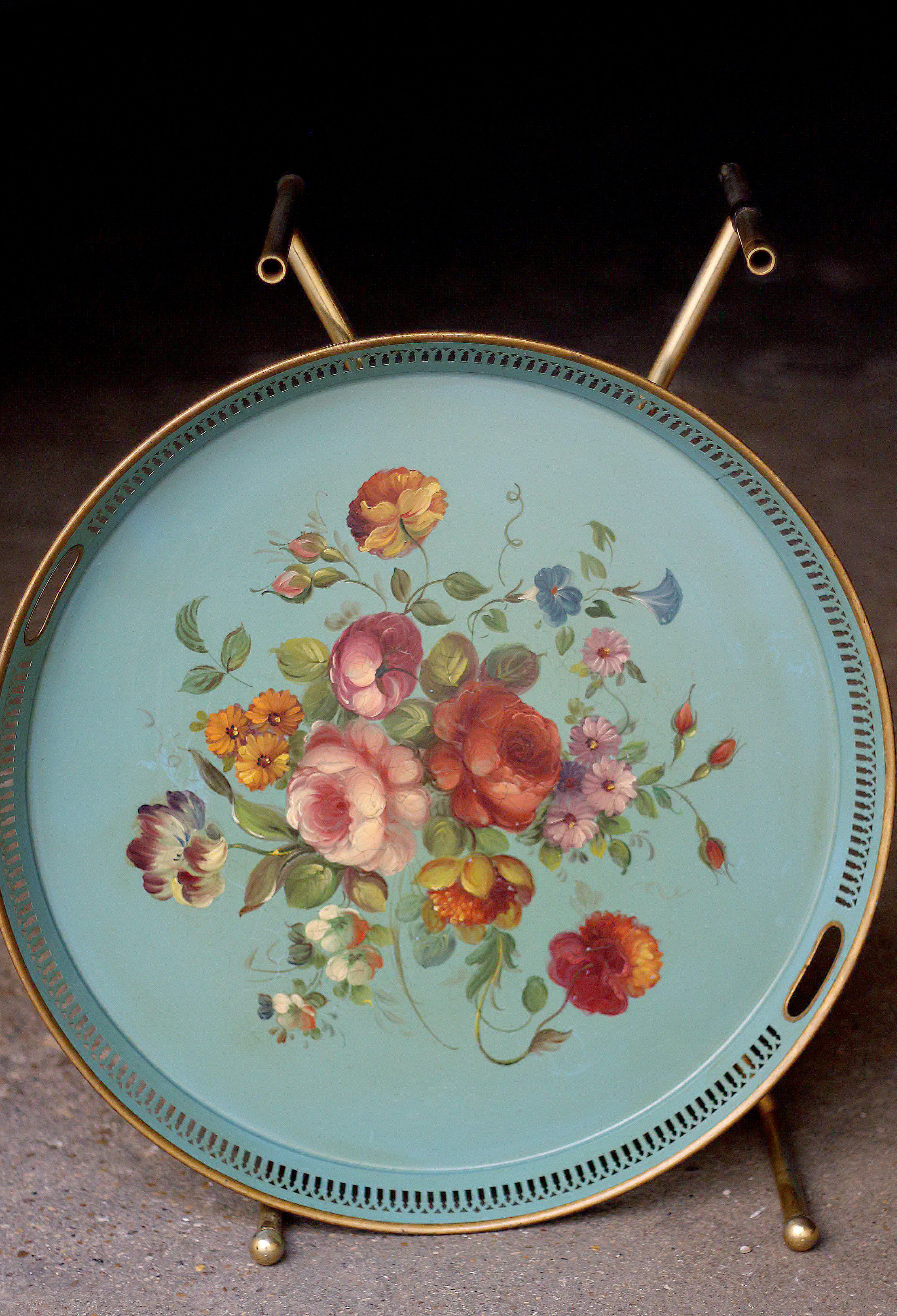 Table d'appoint / plateau peint d'époque Napoléon 3