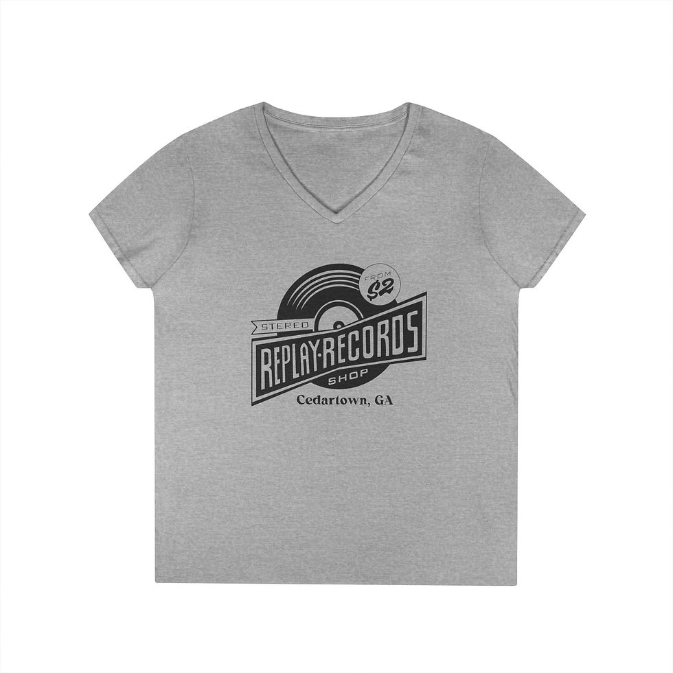 Thumbnail: Replay Records Shop Ladies' V-Neck T-Shirt — Vintage Vinyl Logo Tee