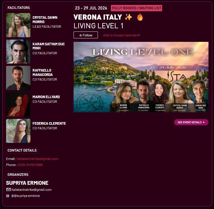 ISTA Level 1 – Esperienza Sciamanica Sessuale Spirituale - Luglio '26 Italia