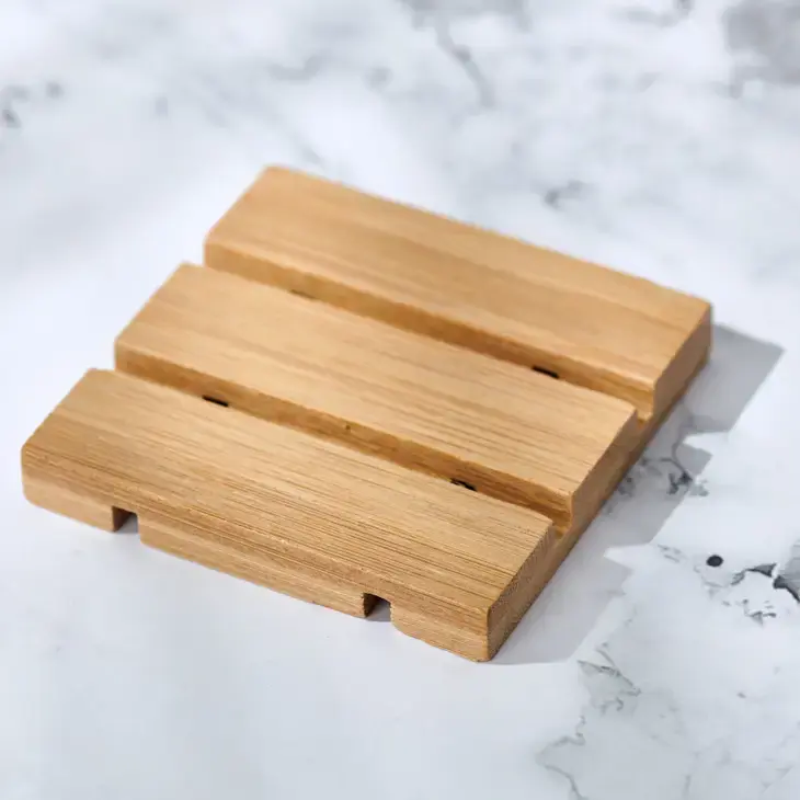 Wooden soap dish with drainage slots