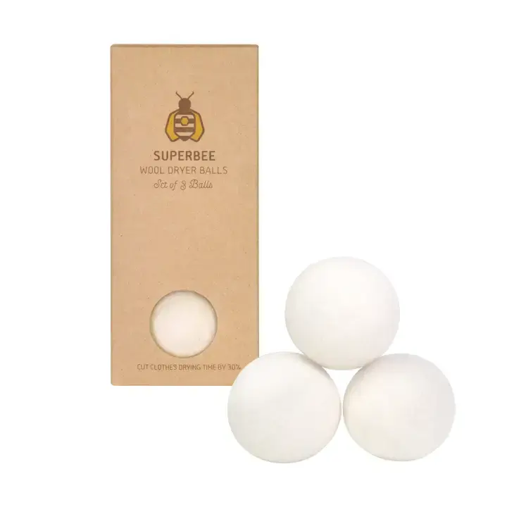 Unbleached natural eco wool dryer balls, pack of 3, reusable and energy-saving for softening laundry.