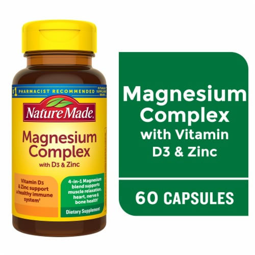 Nature Made Magnesium Complex with D3 + Zinc Capsules - 60 Count - front packaging view