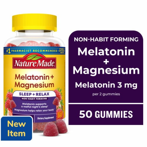Nature Made Melatonin 3 mg + Magnesium 100 mg Gummies - 50 Count - front packaging view