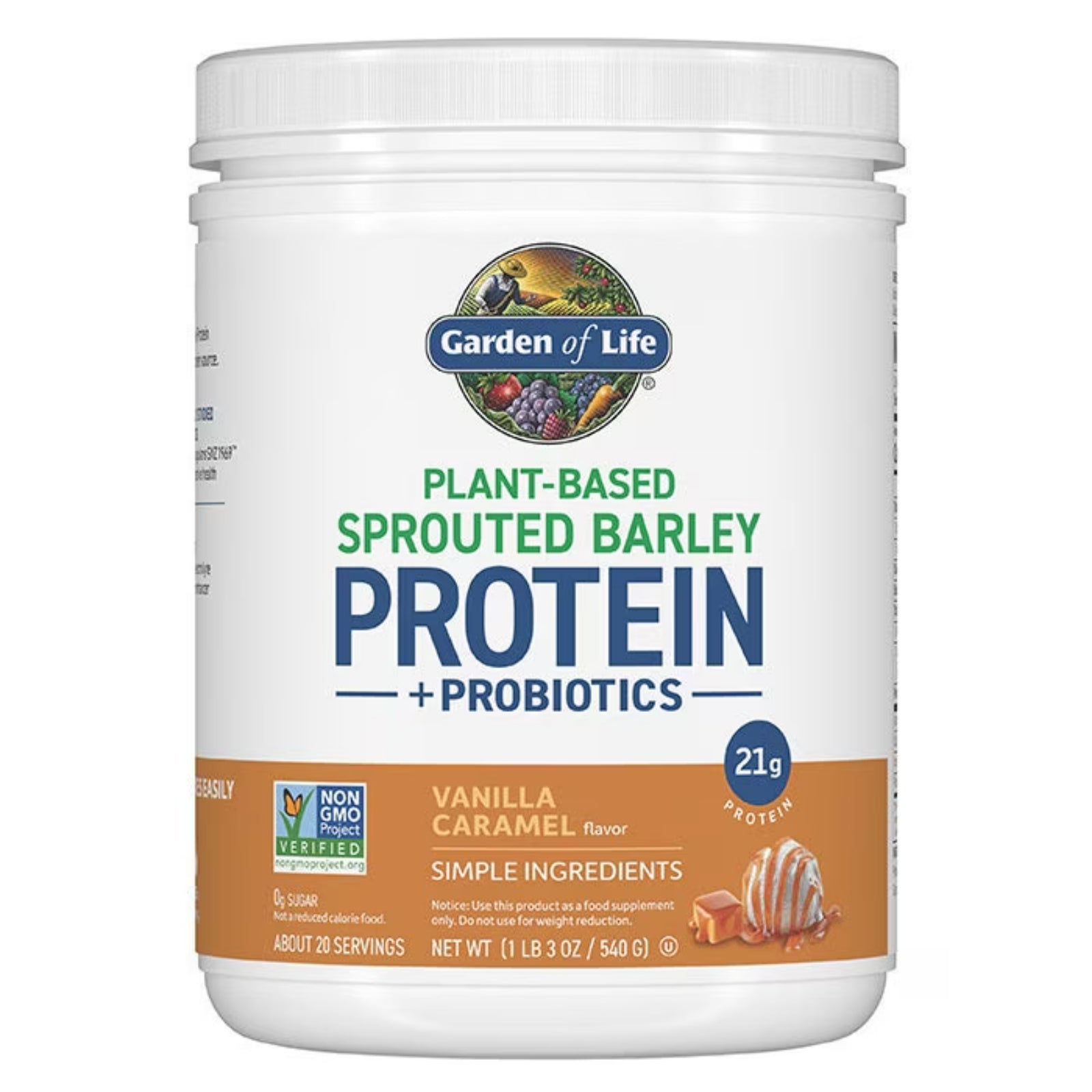 Sprouted Barley Protein + Probiotics Vanilla Caramel - 1 lb 3 oz - Garden of Life - product image 1