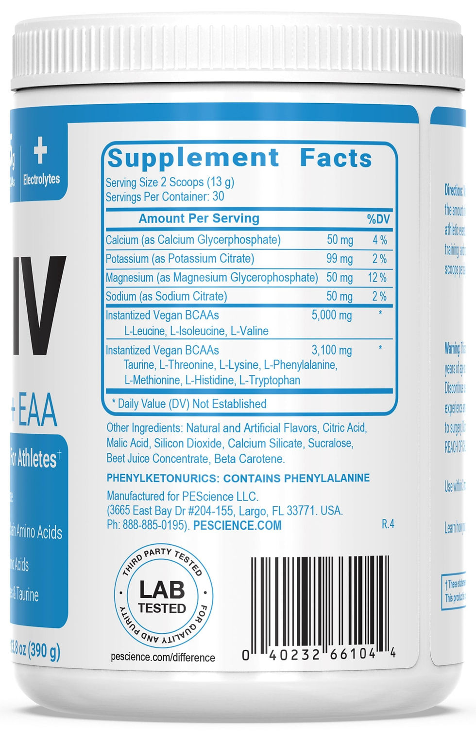 Amino IV BCAAs + EAAs - Orange Dreamsicle - 30 Servings - PEScience - exact product image 2