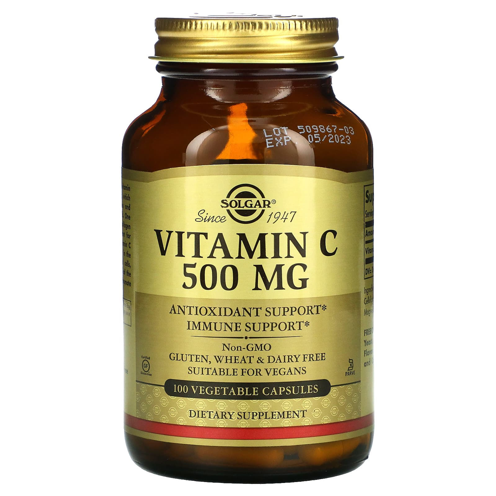 Solgar Vitamin C 500 mg - 100 Vegetable Capsules - product image 1