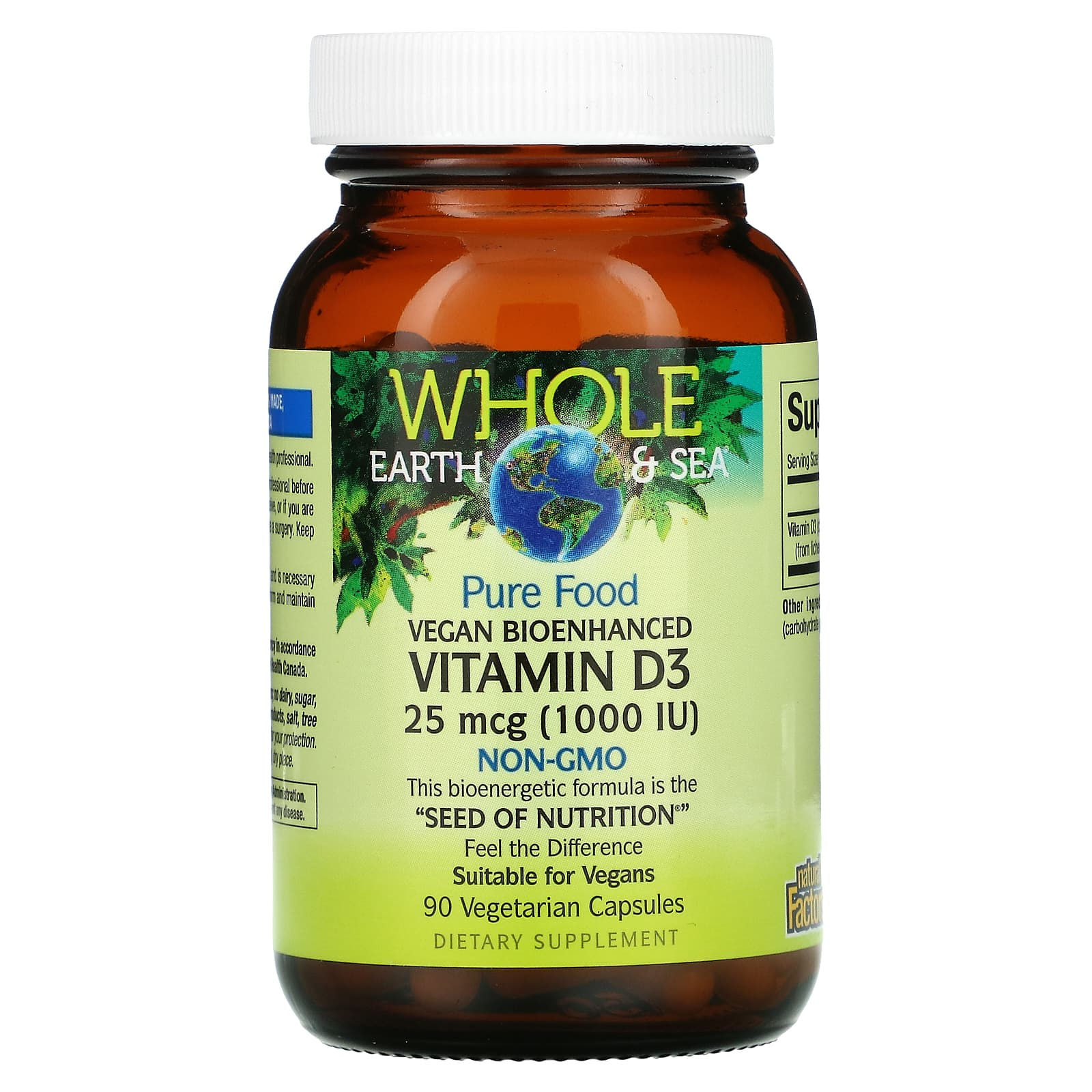 Whole Earth & Sea Vegan Bioenhanced Vitamin D3 1,000 IU - 90 Vegetarian Capsules - product image 3