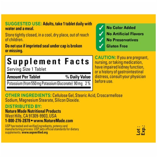 Nature Made Potassium Gluconate 550 mg Tablets - 100 Count - product image 2