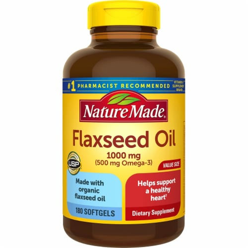 Nature Made Flaxseed Oil 1000 mg Softgels - 180 Count - front packaging view