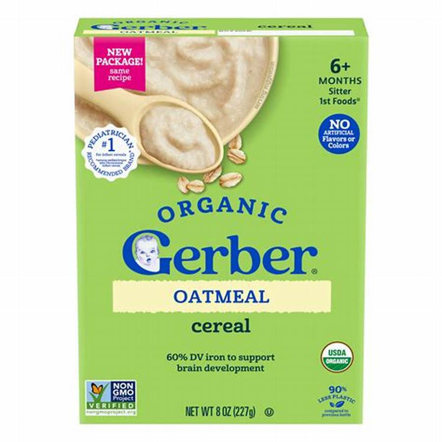 Gerber Organic Oatmeal Baby Cereal 8 oz front retail package