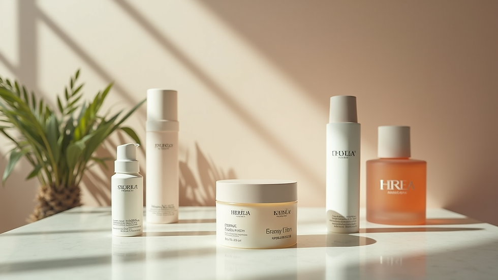 Eye-level view of a skincare display featuring various products