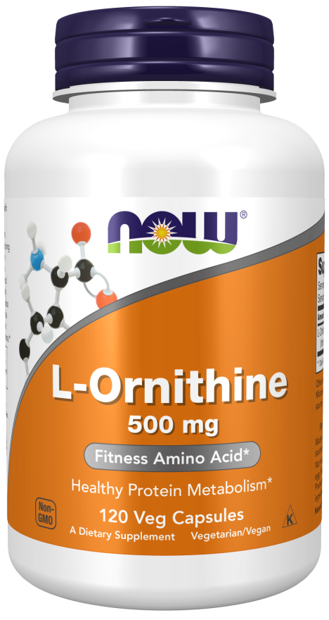 NOW Foods L-Ornithine 500 mg - 120 Veg Capsules - front / primary