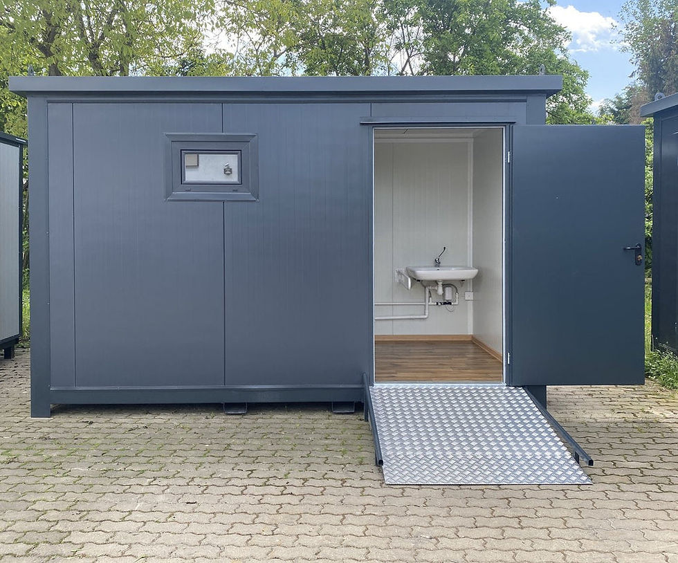 4m × 2m Accessible Twin Toilet Cabin with Ramp – view 1