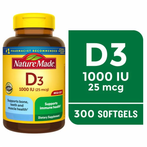 Nature Made Vitamin D3 1000 IU Softgels - 300 Count - front packaging view